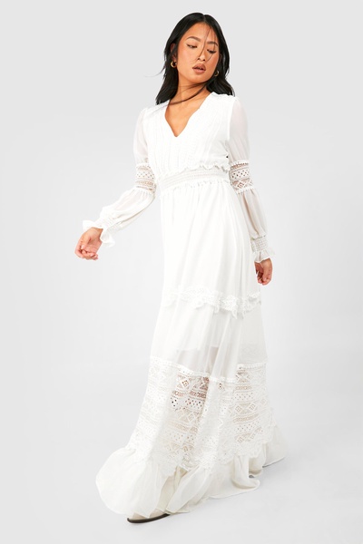 Petite Boho Lace Detail Tierred Maxi Dress