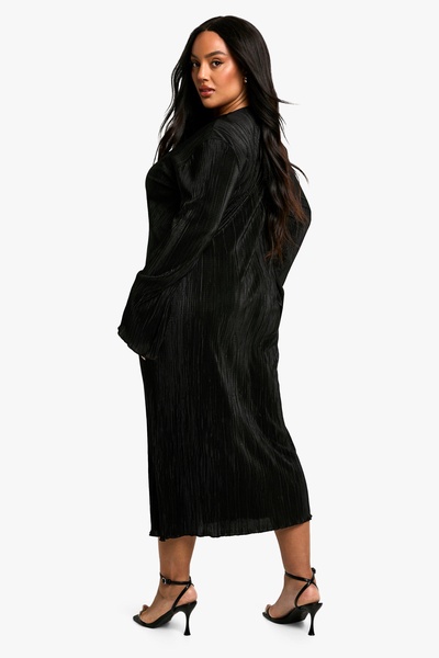 Plus Plisse Flared Sleeve Column Dress