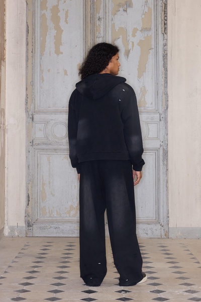 Premium Oversized Boxy Washed Zip Through Hoodie In Black