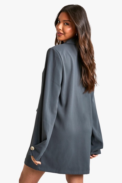 Woven Pocket Front Oversized Blazer Dress