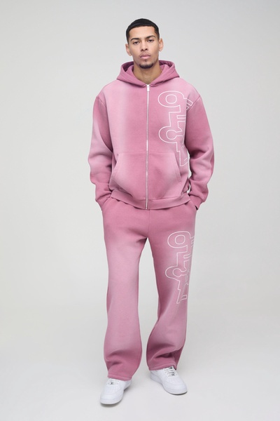 Oversized Official Spray Wash Zip Hooded Tracksuit