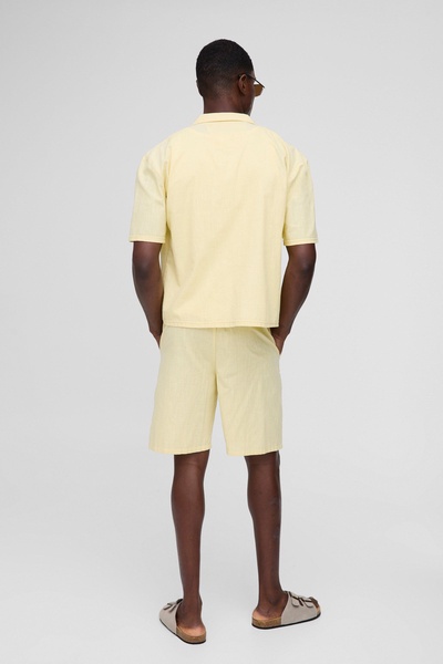 Oversized Boxy Linen Look Revere Shirt & Short Set