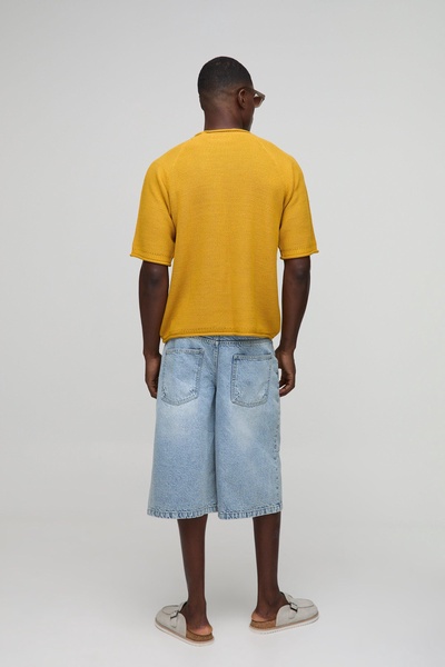 Regular Fit Waffle Raw Trim Knitted T-Shirt
