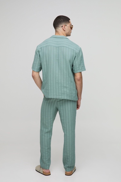 Oversized Textured Stripe Shirt & Pants Set