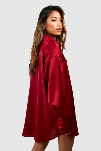 Satin Pocket Detail Fluid Fit Shirt Dress