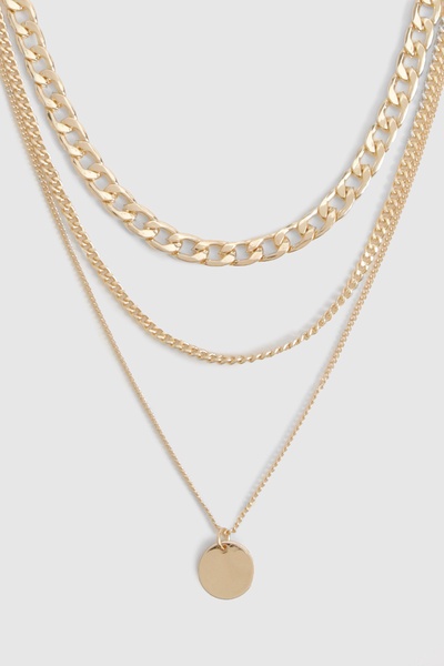Polished Disc Drop Charm Multilayer Necklace