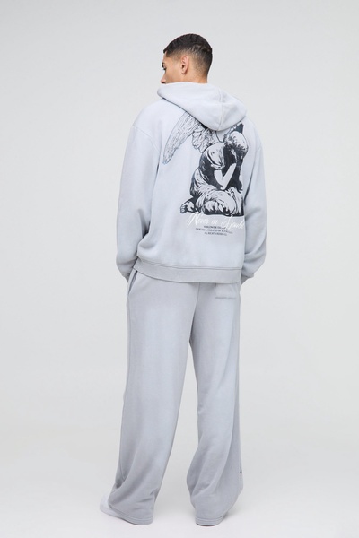 Oversized Graphic Washed  Zip Through Hoodie