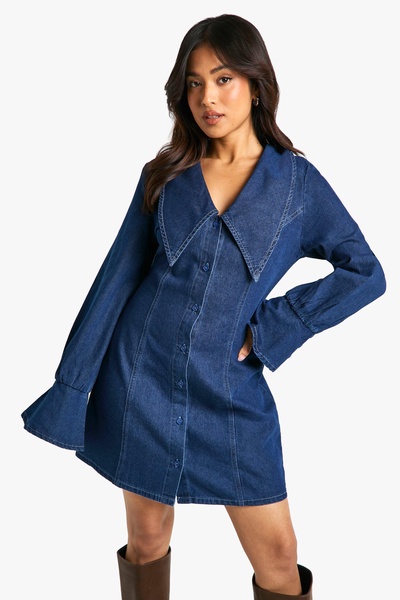Petite Collar Detail Denim Shift Dress