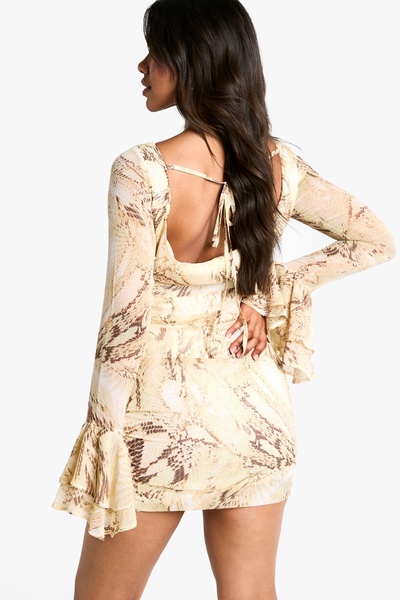Snake Chiffon Ruffle Mini Dress