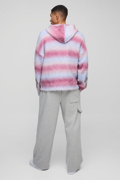 Boxy Fit Ombre Stripe Brushed Knit Cross Hoodie