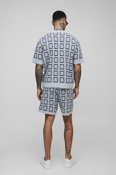 Tall Oversized Crochet Polo Shirt & Short Set