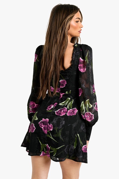 Floral Burnout Milkmaid Dress