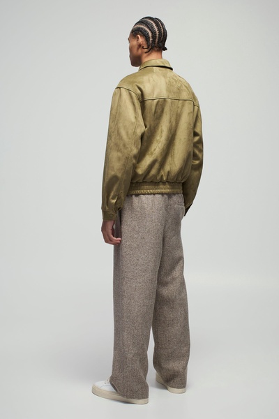 Boxy Faux Suede Utility Pocket Harrington Jacket
