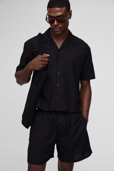 Oversized Boxy Revere Linen Blend Shirt & Short Set