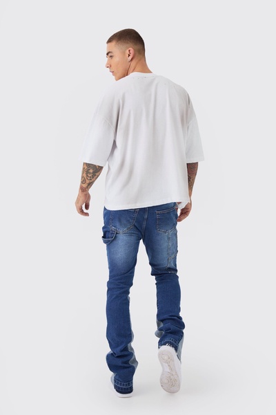 Skinny Flared Stacked Carpenter Gusset Washed Jeans