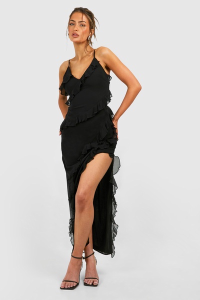 Chiffon Ruffle Maxi Slip Dress