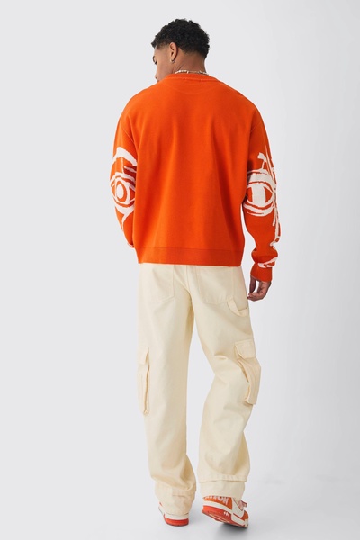 Oversized Boxy Abstract Line Face Knitted Sweater
