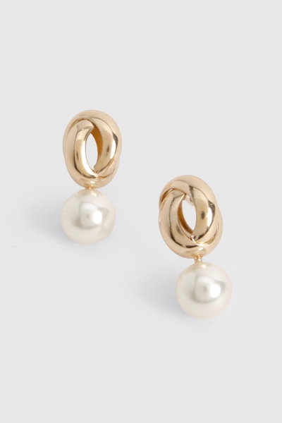 Gold Twist Pearl Drop Earrings
