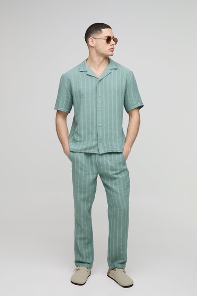 Oversized Textured Stripe Shirt & Pants Set