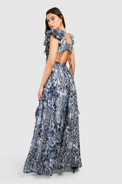 Leopard Ruffle Cut Out Maxi Dress