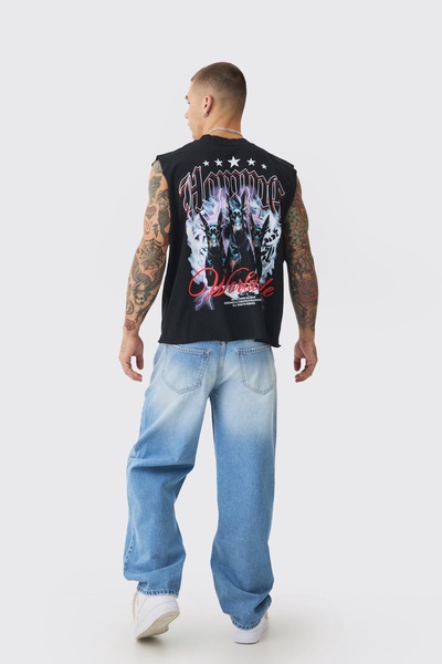 Baggy Rigid Double Waistband Denim Jeans In Light Blue