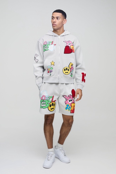 Oversized Zip Through Puff Print Zip Through Hooded Short Tracksuit
