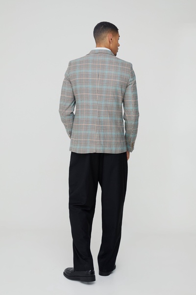 Slim Single Breasted Plaid Suit Jacket