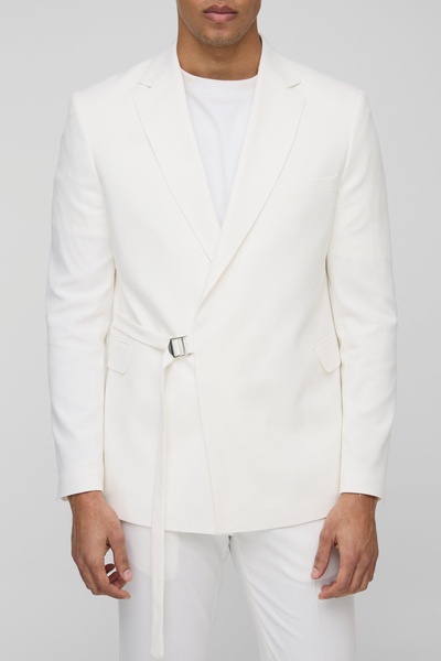 Straight Fit Wrap Detail Suit Jacket