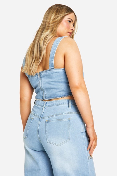 Plus Diamante Trim Denim Top