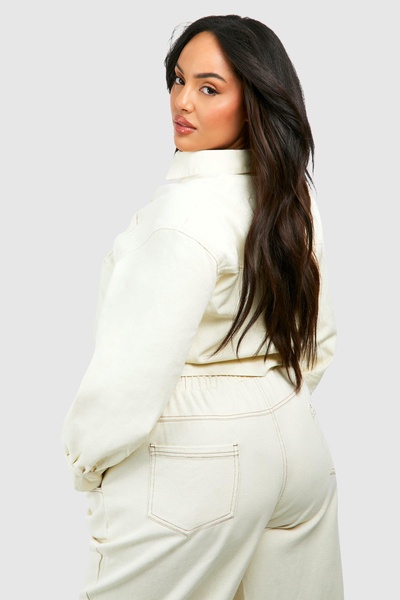 Plus Longline Cropped Denim Shirt