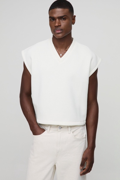 Oversized Boxy Cropped V Neck Sweatshirt Undershirt