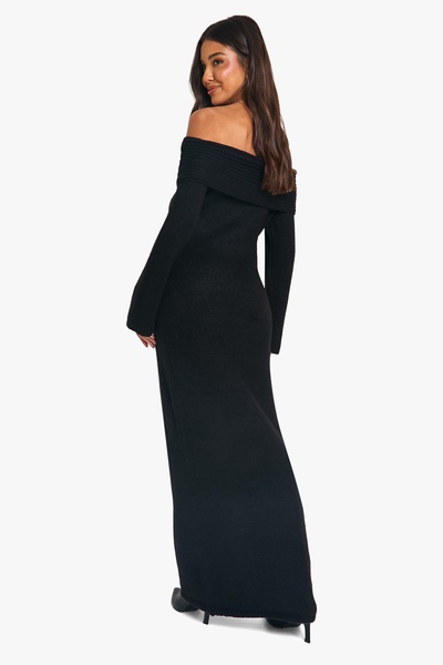 Premium Oversized Rib Off The Shoulder Neckline Soft Knit Sweater Dress