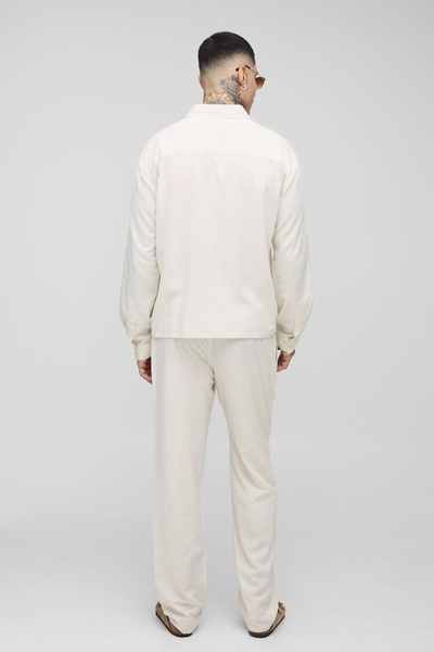 Tall Linen Look Elasticated Waist Straight Leg Pants