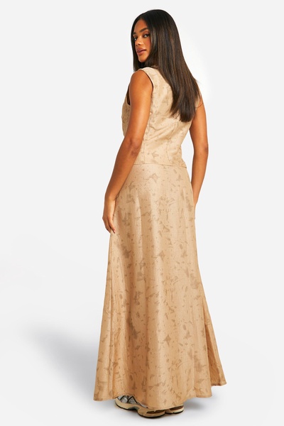 Tie Dye Textured Column Split Back Maxi Skirt