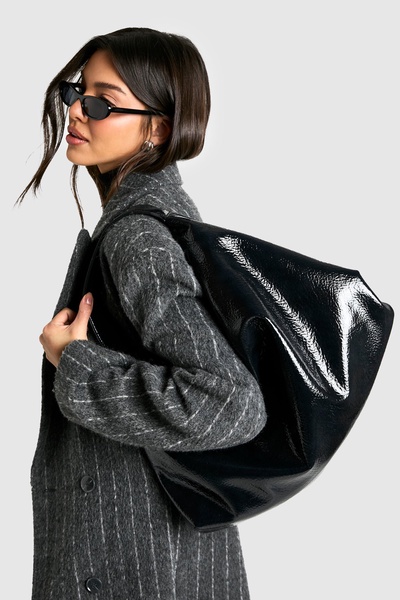 Textured Patent Slouchy Shoulder Bag