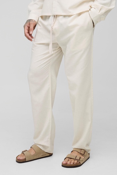 Tall Linen Look Elasticated Waist Straight Leg Pants