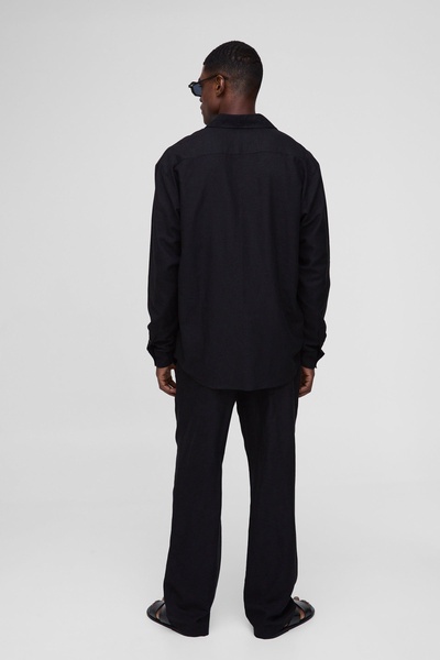 Oversized Long Sleeve Collared Linen Blend Shirt