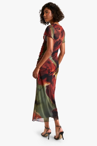 Tall Bold Floral Ruched Drape Midaxi Dress