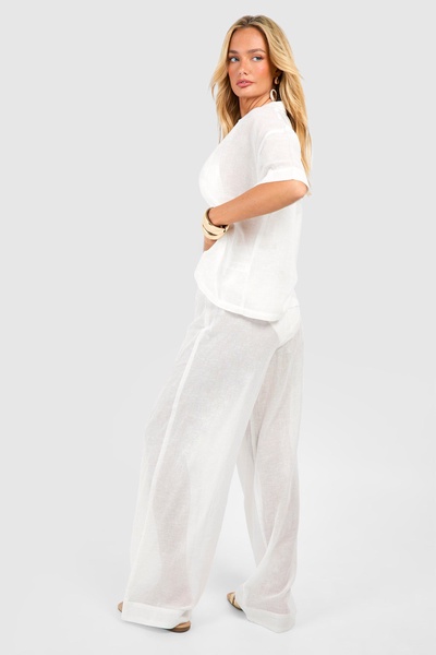 Linen Look Button Shirt & Pants Beach Two-Piece