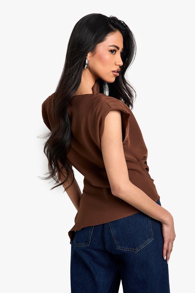 Gathered Shoulder Pad Asymmetric Blouse