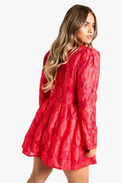 Petite Jacquard Floral Corset Detail Skater Dress