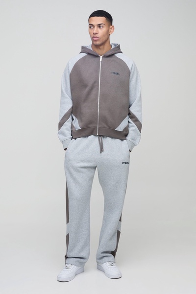 Oversized Boxy Man Colour Block Zip Hooded Tracksuit