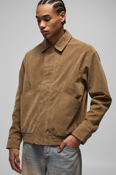 Boxy Faux Suede Pocket Harrington Jacket