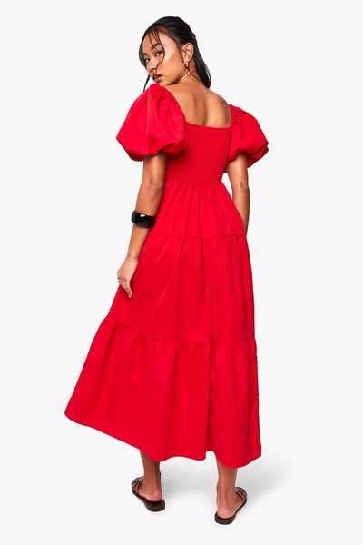 Tiered Shirred Midaxi Smock Dress