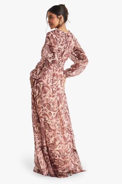 Paisley Print Long Sleeve Maxi Dress