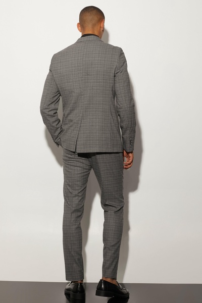 Slim Fit Plaid Contrast Stitch Suit Jacket