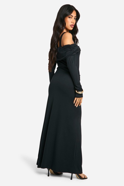 Exposed Shoulder Off The Shoulder Long Sleeve Maxi Dress