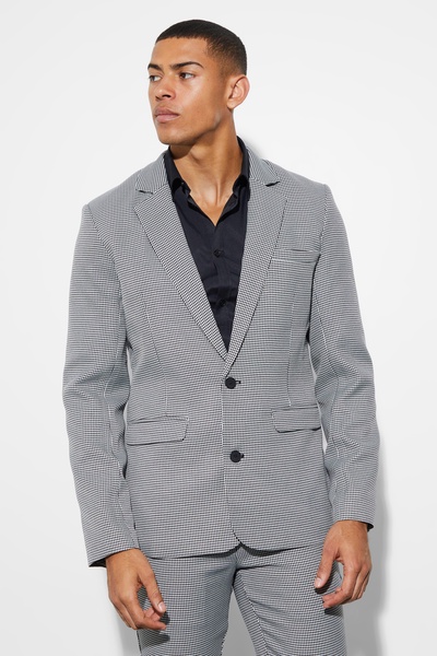 Skinny Single Breasted Dogtooth Suit Jacket