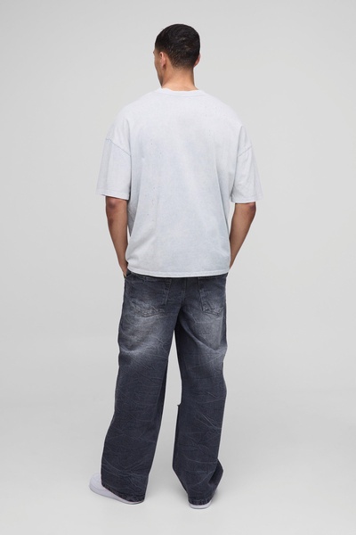 Baggy Rigid Boxer Waistband Ripped Crinkle Washed Denim Jeans