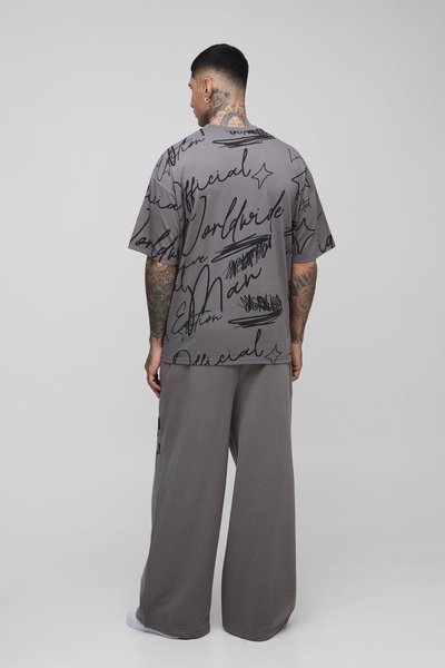 Tall Graffiti Oversized T-Shirt & Wide Leg Sweatpants Tracksuit